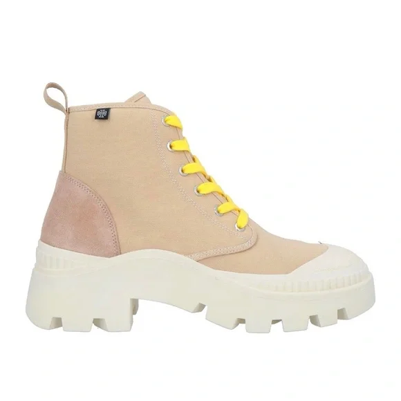 Tory Burch Trendy Beige High-Top Sneakers with Yellow Laces - Picture 2 of 4